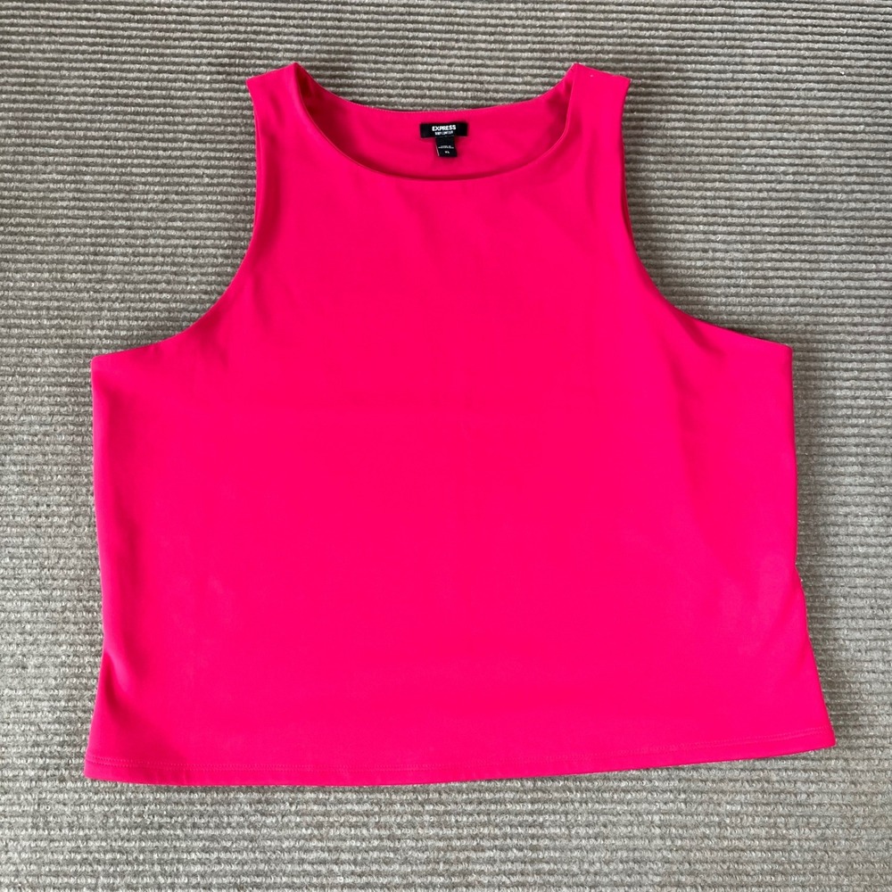 Express Body Contour Hot Pink High Neck Tank Top Sleeveless Crop XL Hot Pink